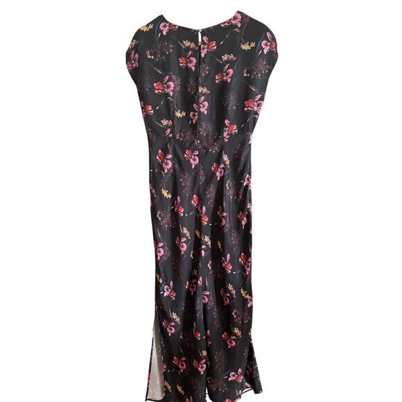 MADEWELL | Black Floral Wide V Neck Midi Dress Vegan Silk 1920s Style | Size 8 - Picture 3 of 8